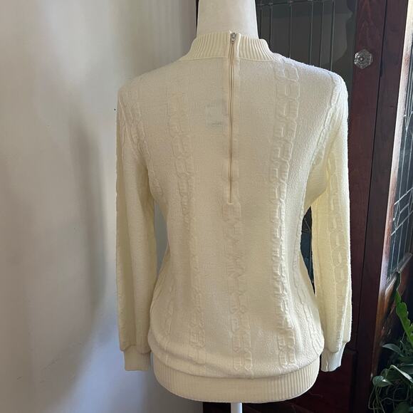 80s/90s Bay Harbour Cream Mock Neck Sweater Zip Back Knit Size M Coastalchic - Picture 5 of 16